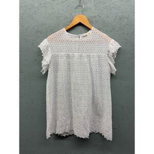Little White Lies Women’s‎ S White Lace Sheer Floral Blouse Short Sleeve